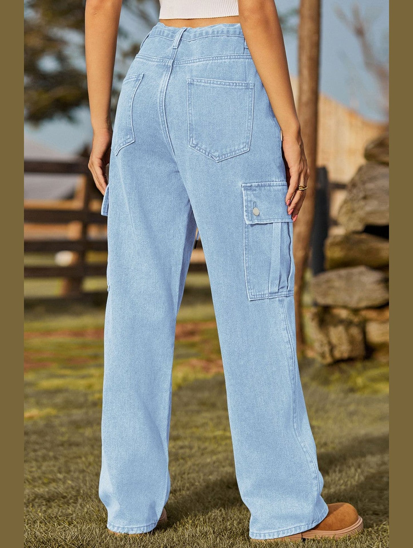 WOMEN ELASTIC DRAWSTRING WAIST CASUAL JEANS