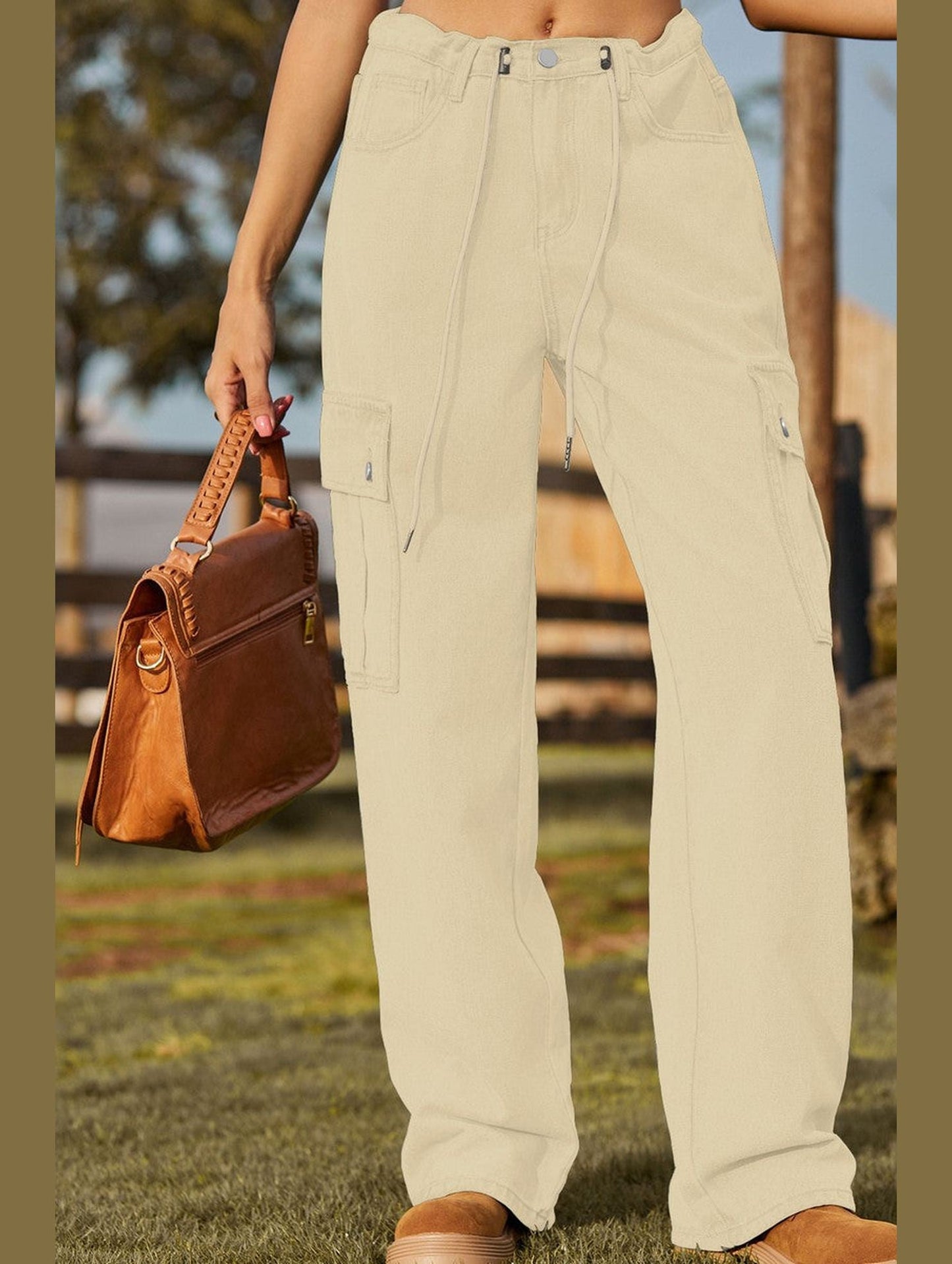 WOMEN ELASTIC DRAWSTRING WAIST CASUAL JEANS