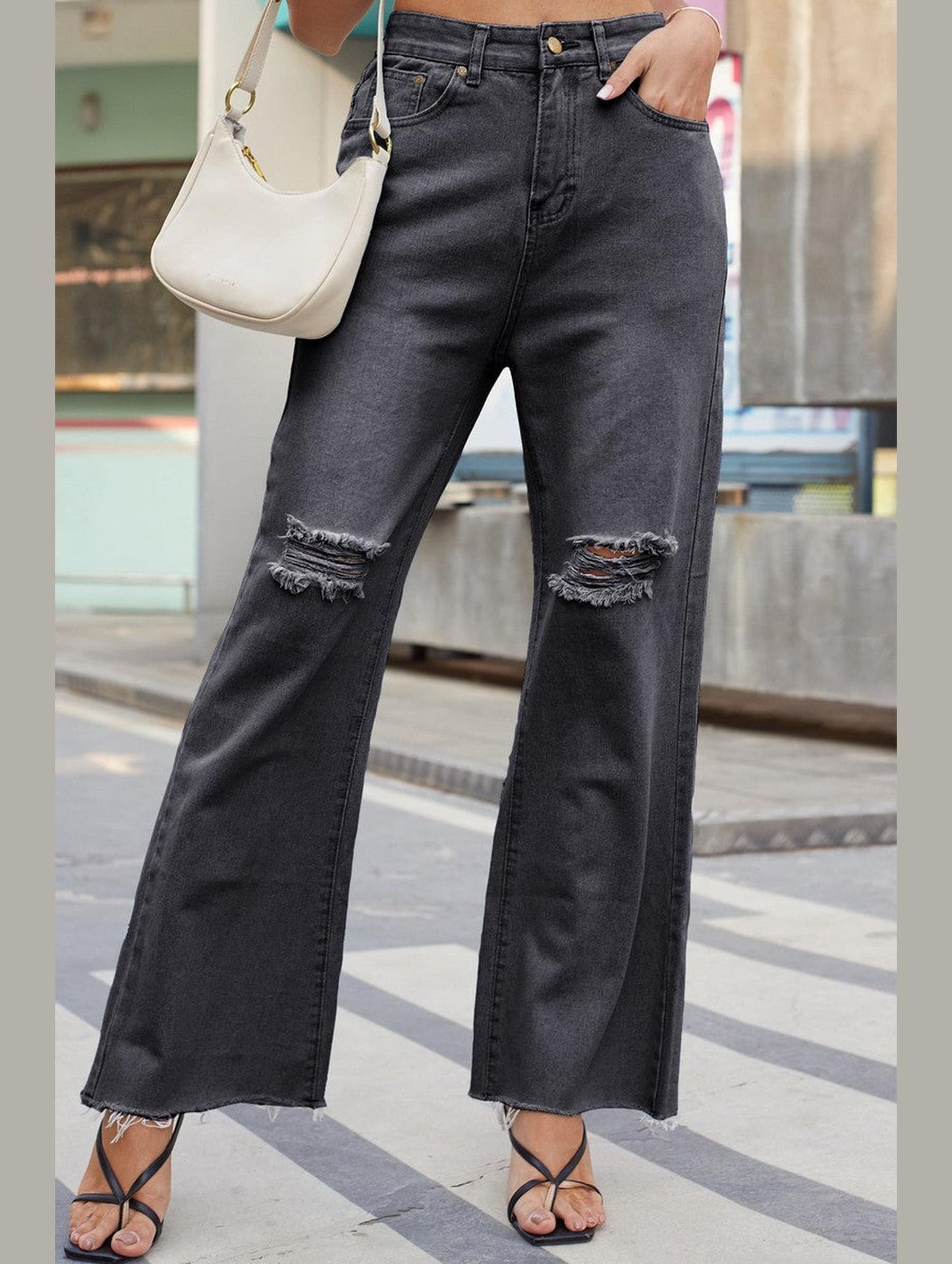 WOMEN DISTRESSED VINTAGE CASUAL DENIM PANTS JEANS