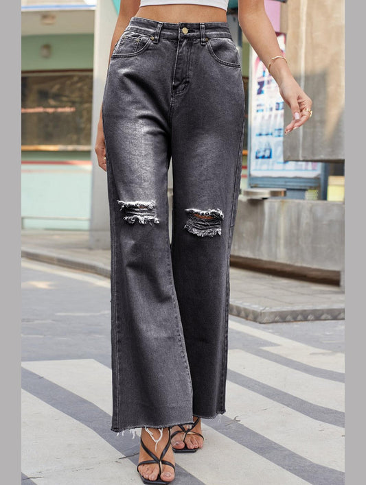 WOMEN DISTRESSED VINTAGE CASUAL DENIM PANTS JEANS