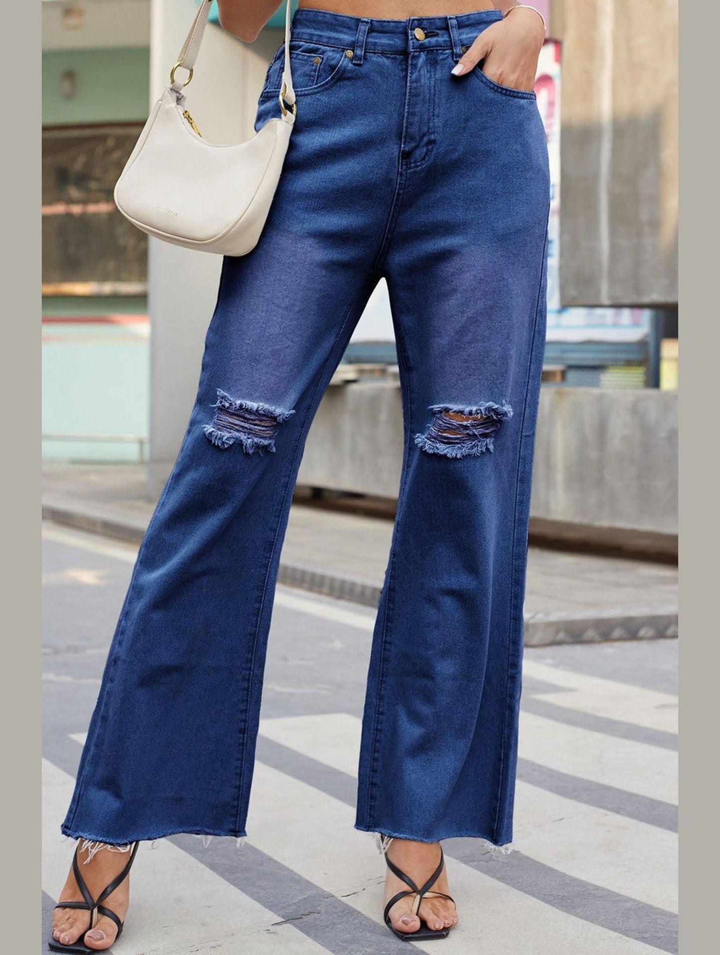 WOMEN DISTRESSED VINTAGE CASUAL DENIM PANTS JEANS