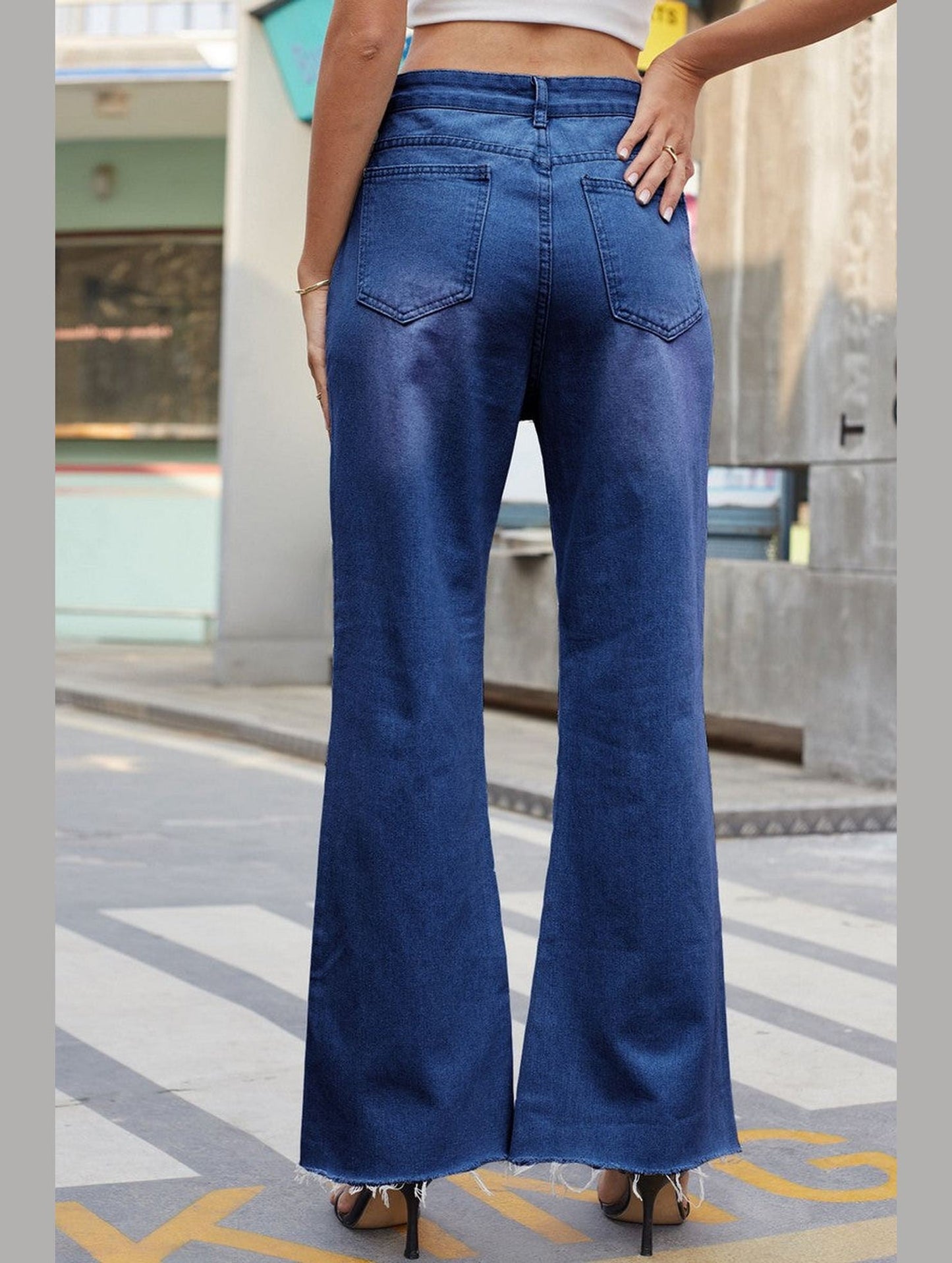 WOMEN DISTRESSED VINTAGE CASUAL DENIM PANTS JEANS