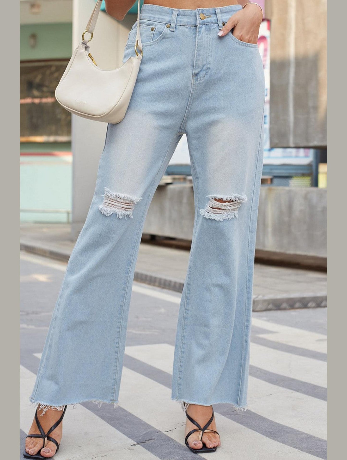 WOMEN DISTRESSED VINTAGE CASUAL DENIM PANTS JEANS