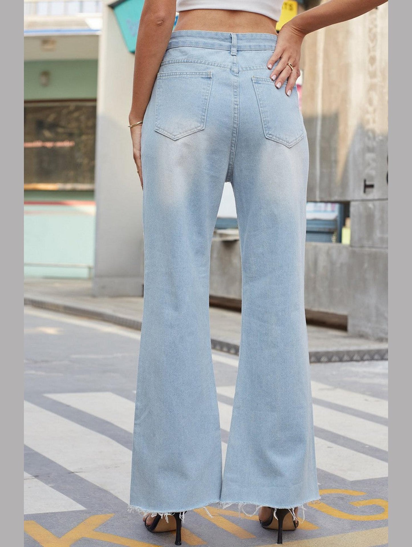 WOMEN DISTRESSED VINTAGE CASUAL DENIM PANTS JEANS