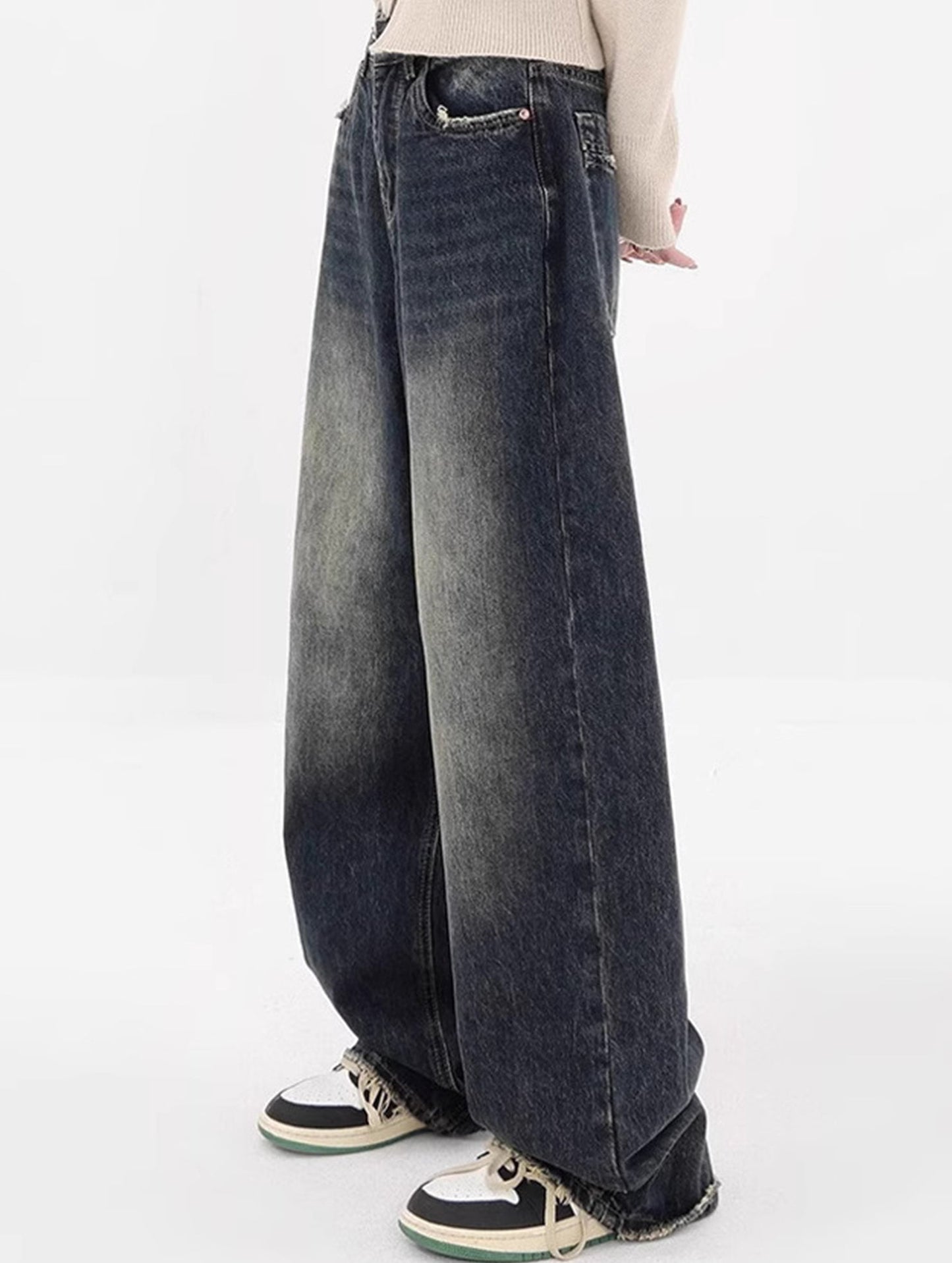 Loose high waist street style wide leg Denim Pants