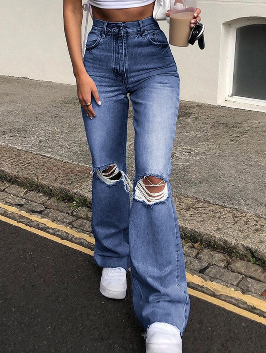 Ripped bootcut wide-leg jeans