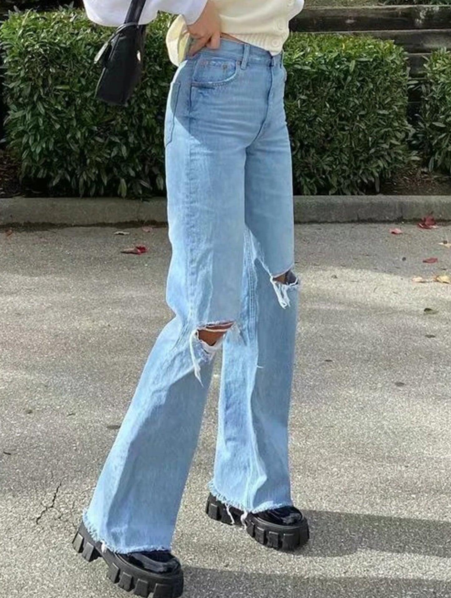 Ripped bootcut wide-leg jeans