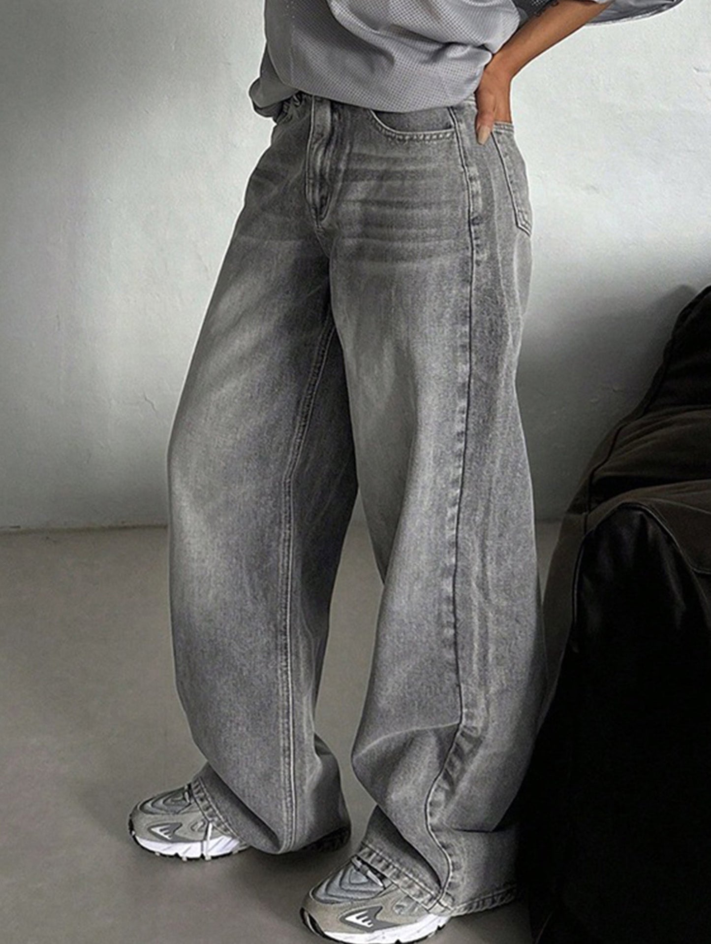 Retro high waist loose wide leg pants