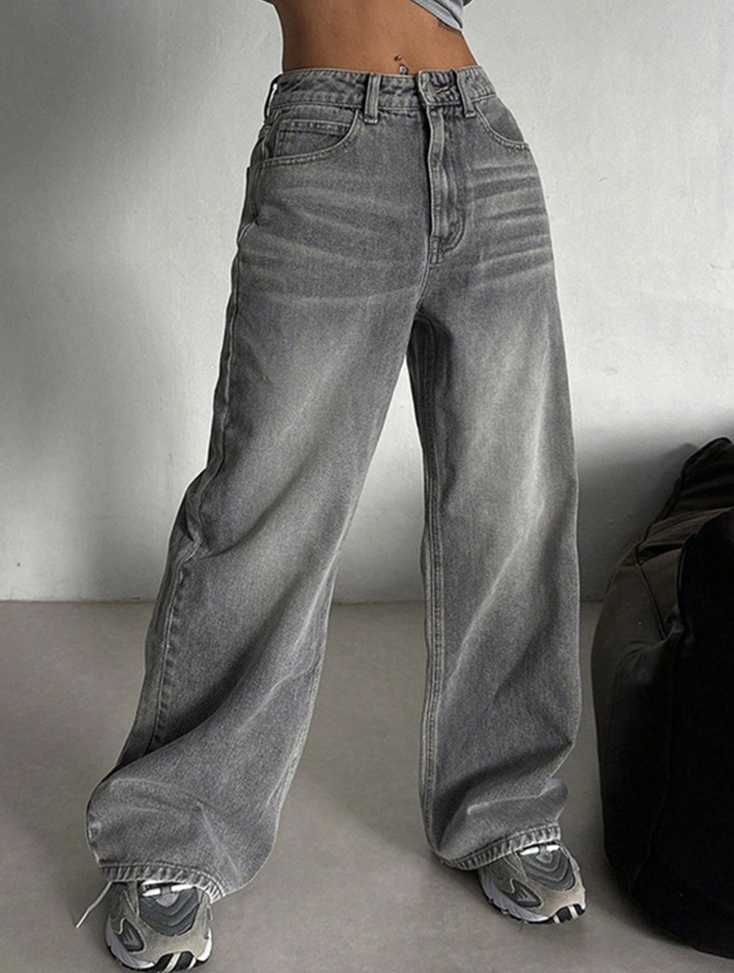 Retro high waist loose wide leg pants