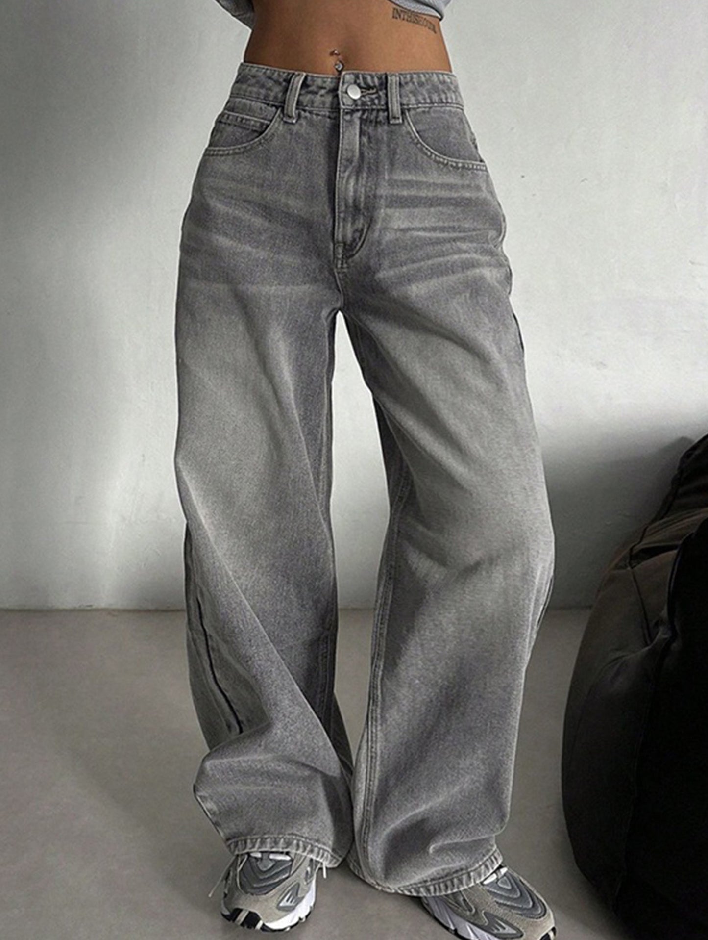 Retro high waist loose wide leg pants