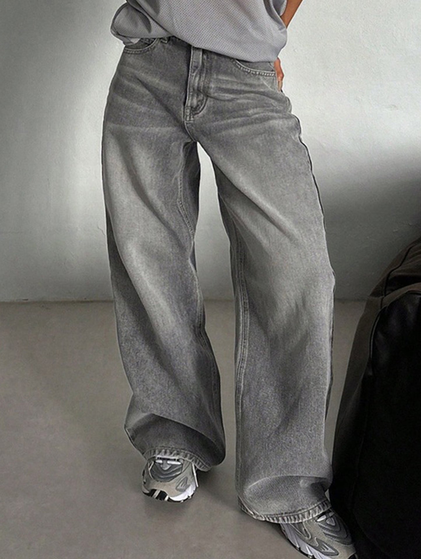 Retro high waist loose wide leg pants