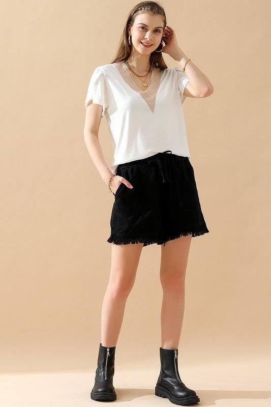 ELASTIC WAIST CASUAL DENIM SHORTS - Doublju