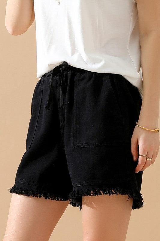 ELASTIC WAIST CASUAL DENIM SHORTS - Doublju