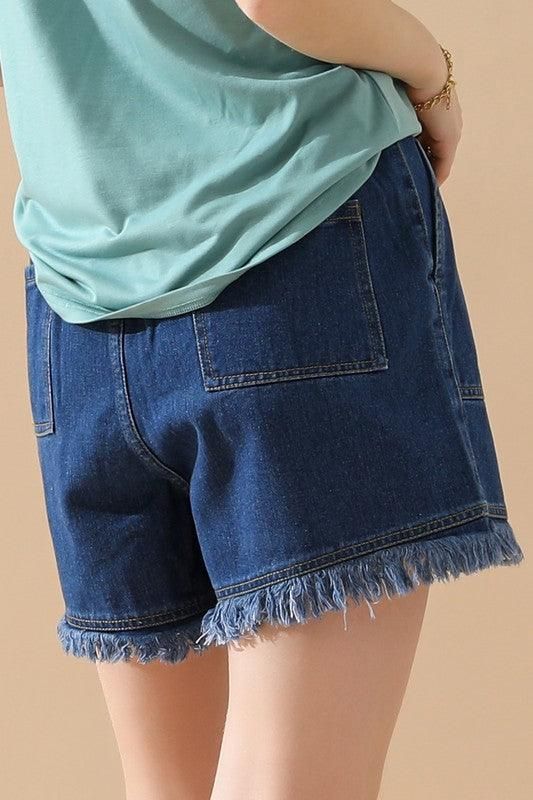 ELASTIC WAIST CASUAL DENIM SHORTS - Doublju