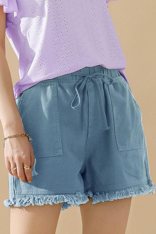 ELASTIC WAIST CASUAL DENIM SHORTS - Doublju