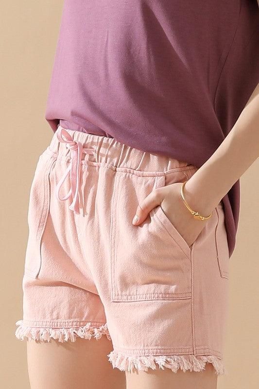 ELASTIC WAIST CASUAL DENIM SHORTS - Doublju