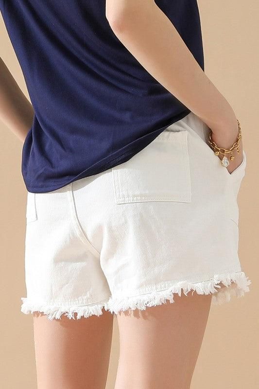 ELASTIC WAIST CASUAL DENIM SHORTS - Doublju