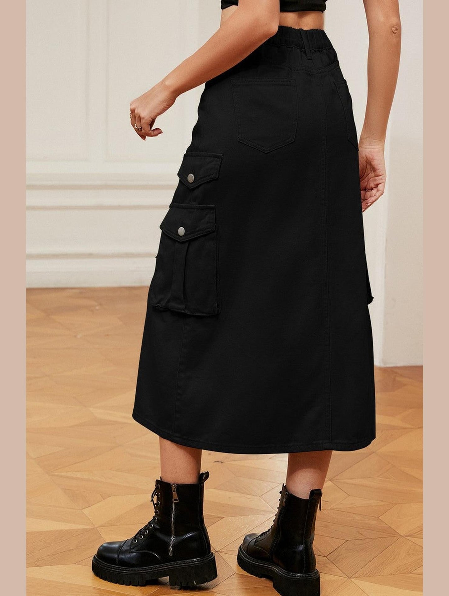 WOMEN FRONT SPLIT LONG LENGTH DENIM SKIRT