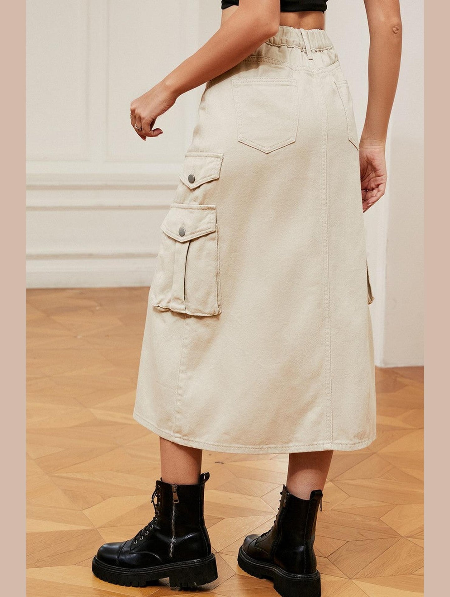 WOMEN FRONT SPLIT LONG LENGTH DENIM SKIRT