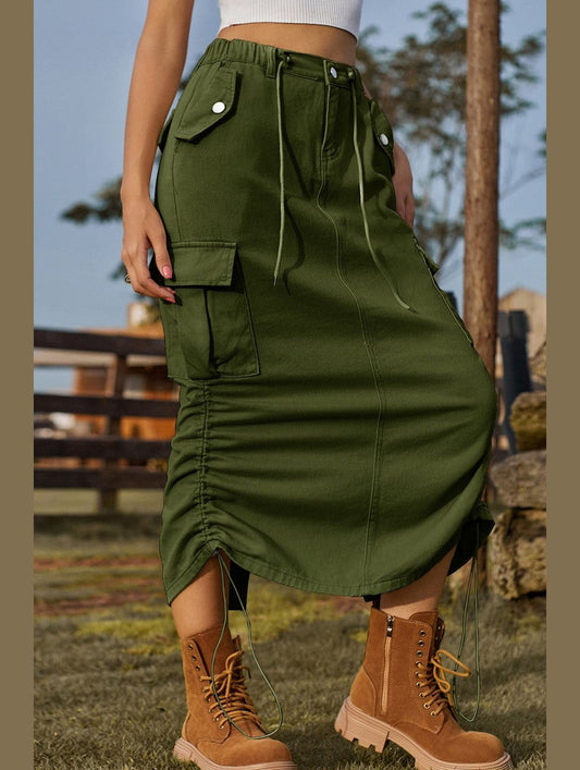 WOMEN DRAWSTRING LONG LENGTH CASUAL SKIRT