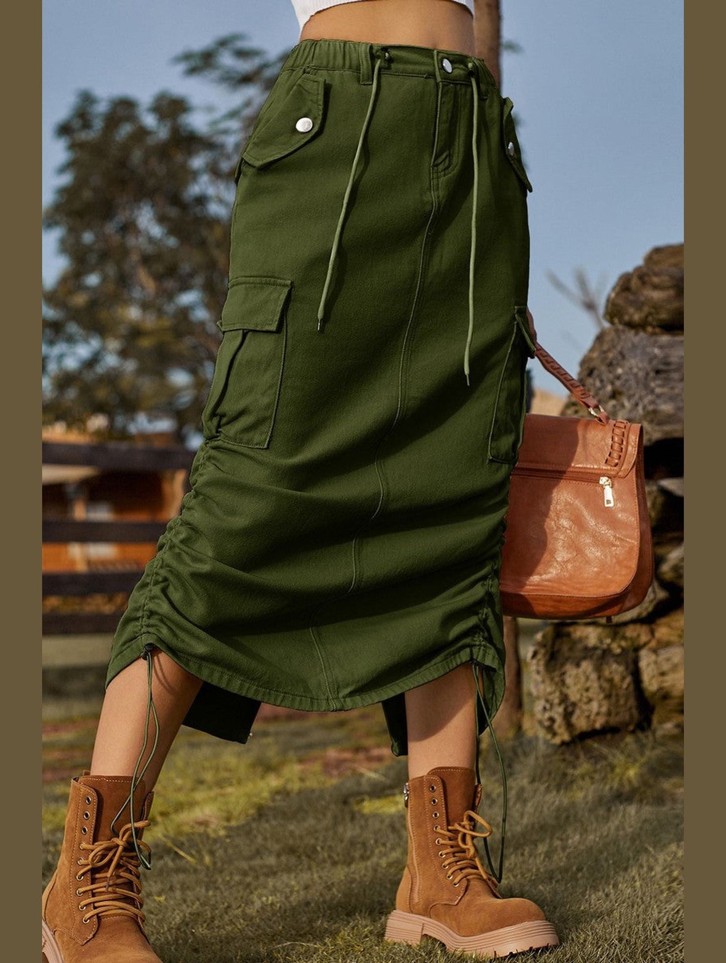 WOMEN DRAWSTRING LONG LENGTH CASUAL SKIRT