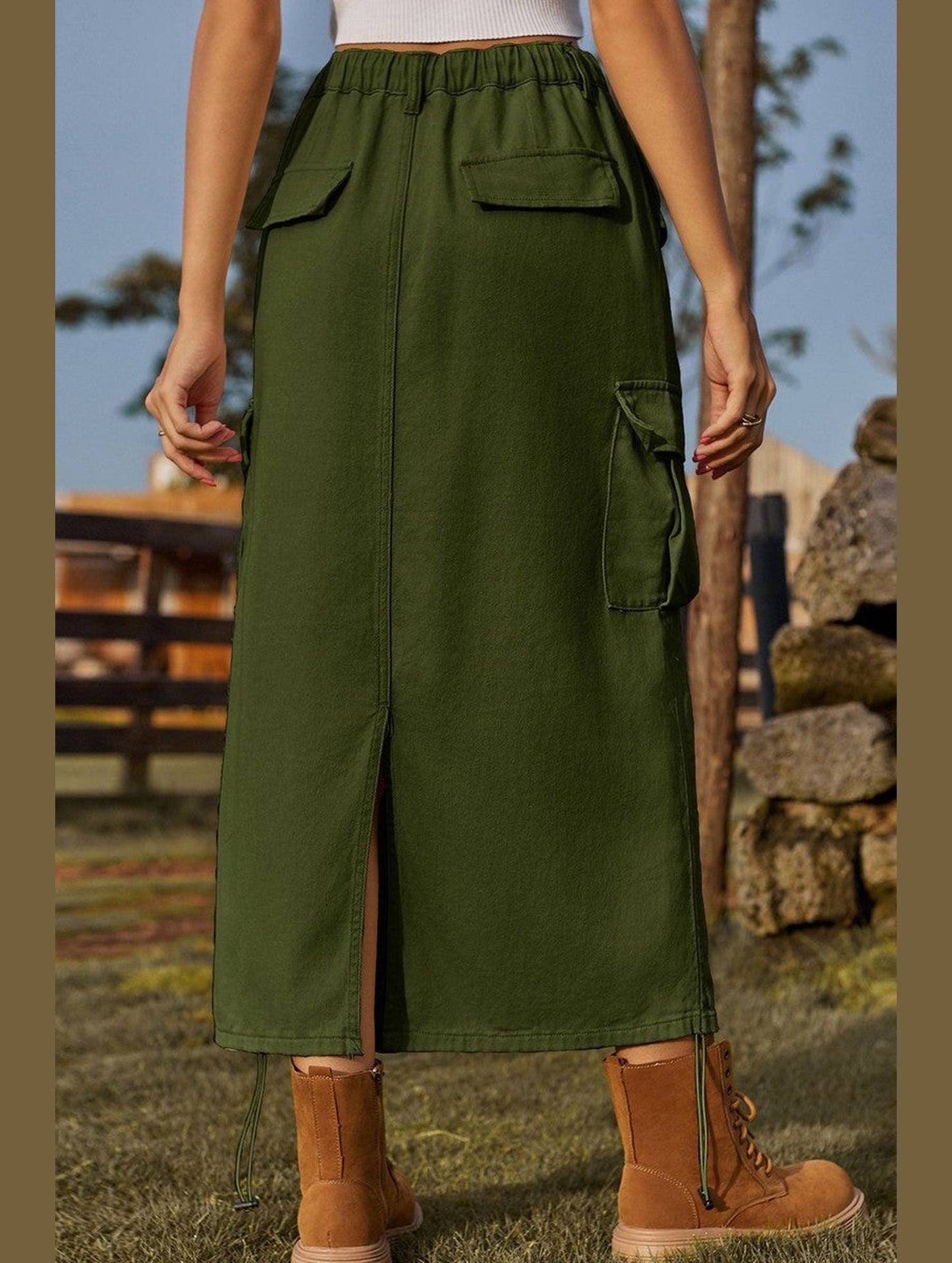 WOMEN DRAWSTRING LONG LENGTH CASUAL SKIRT