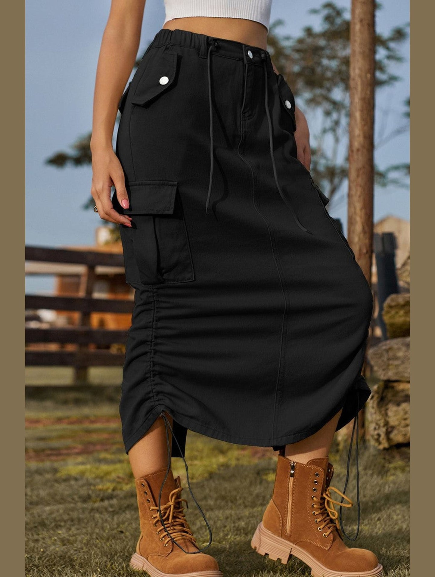 WOMEN DRAWSTRING LONG LENGTH CASUAL SKIRT