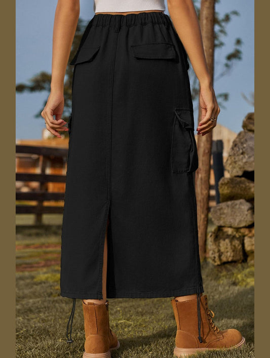 WOMEN DRAWSTRING LONG LENGTH CASUAL SKIRT