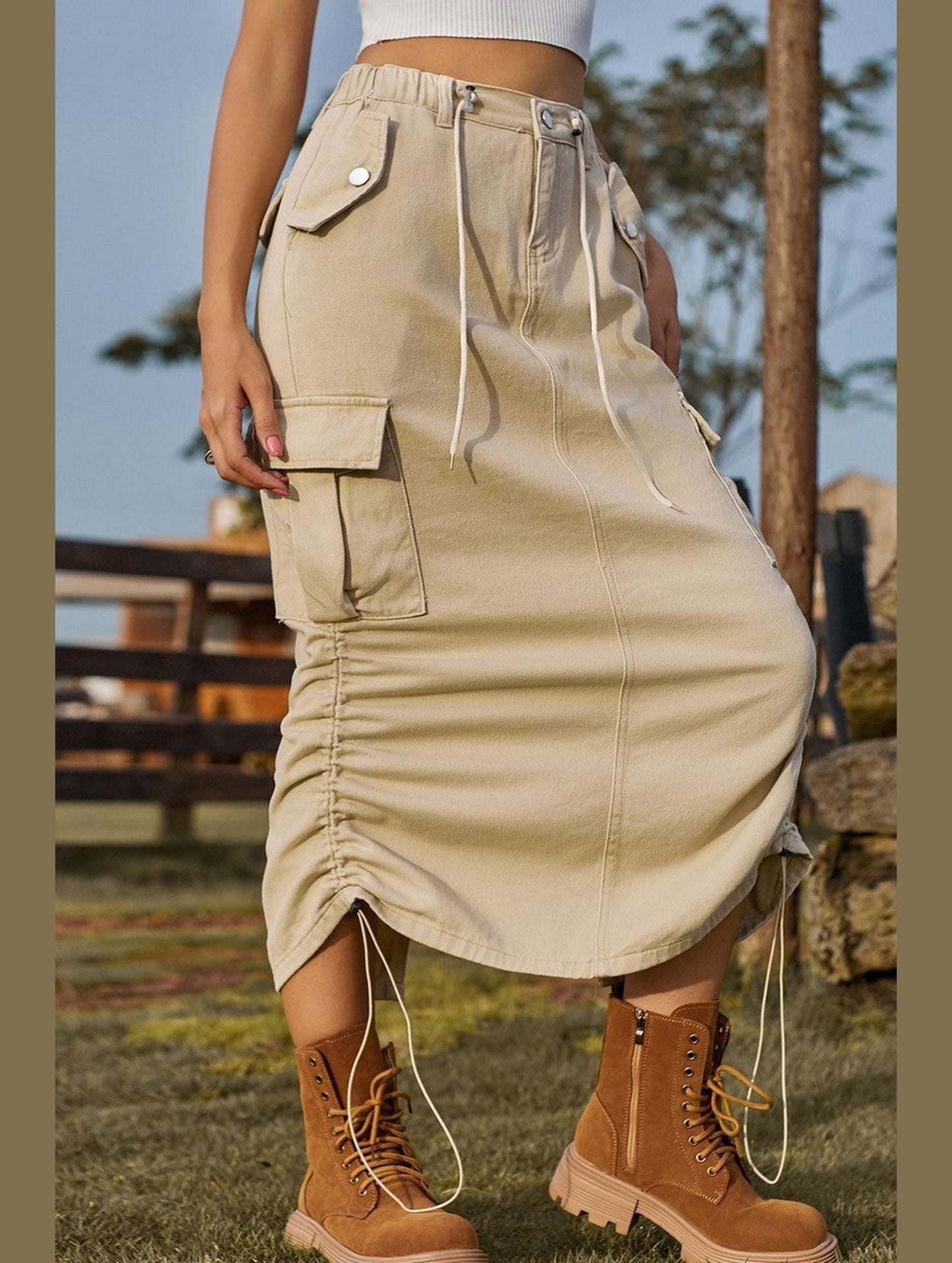 WOMEN DRAWSTRING LONG LENGTH CASUAL SKIRT