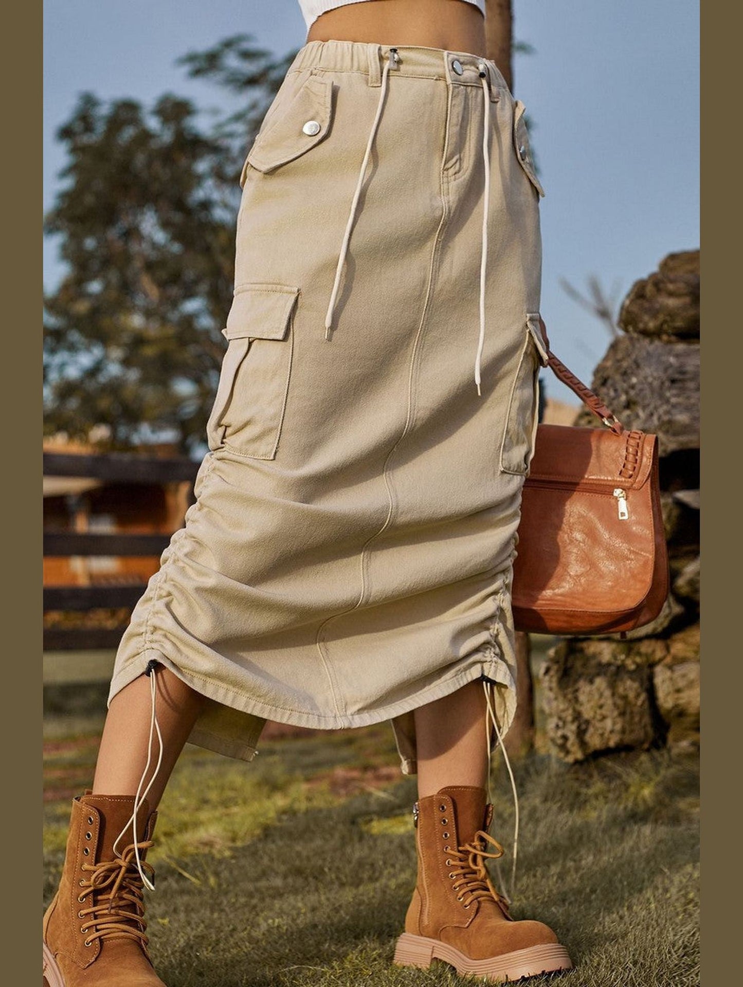 WOMEN DRAWSTRING LONG LENGTH CASUAL SKIRT