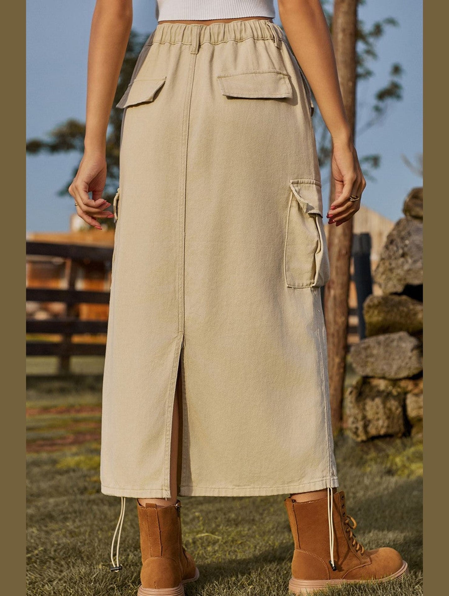 WOMEN DRAWSTRING LONG LENGTH CASUAL SKIRT