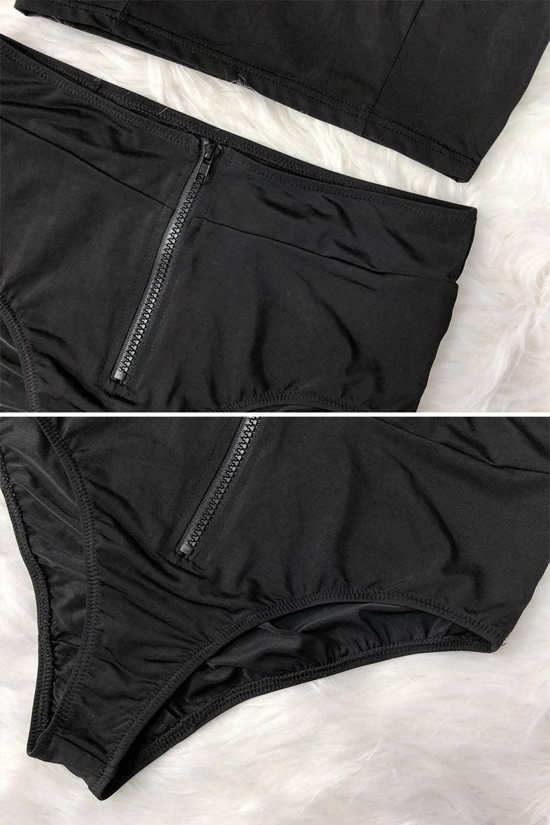 BASIC TWO PIECE ZIP UP SWIM WEAR SWIMSUIT - Doublju