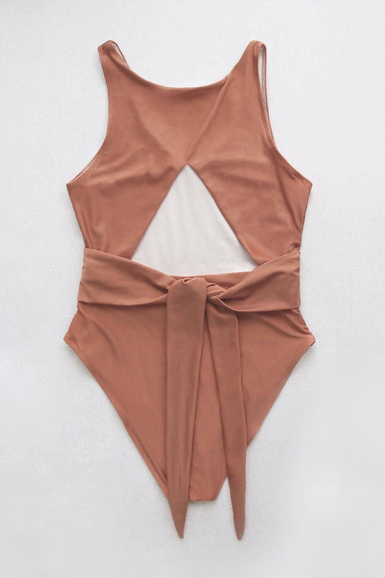 SOLID BASIC ONE PIECE SWIM WEAR SWIMSUIT - Doublju