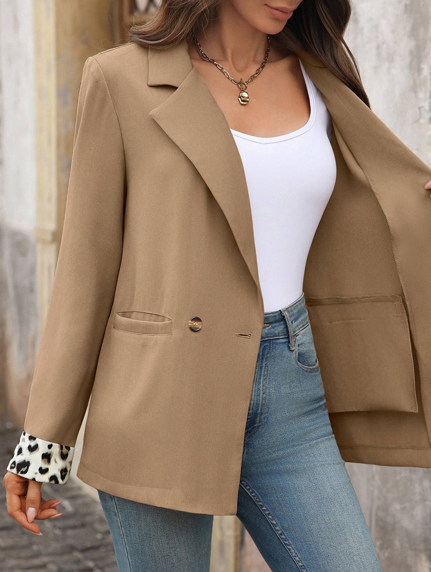 Retro leopard-print patchwork suit