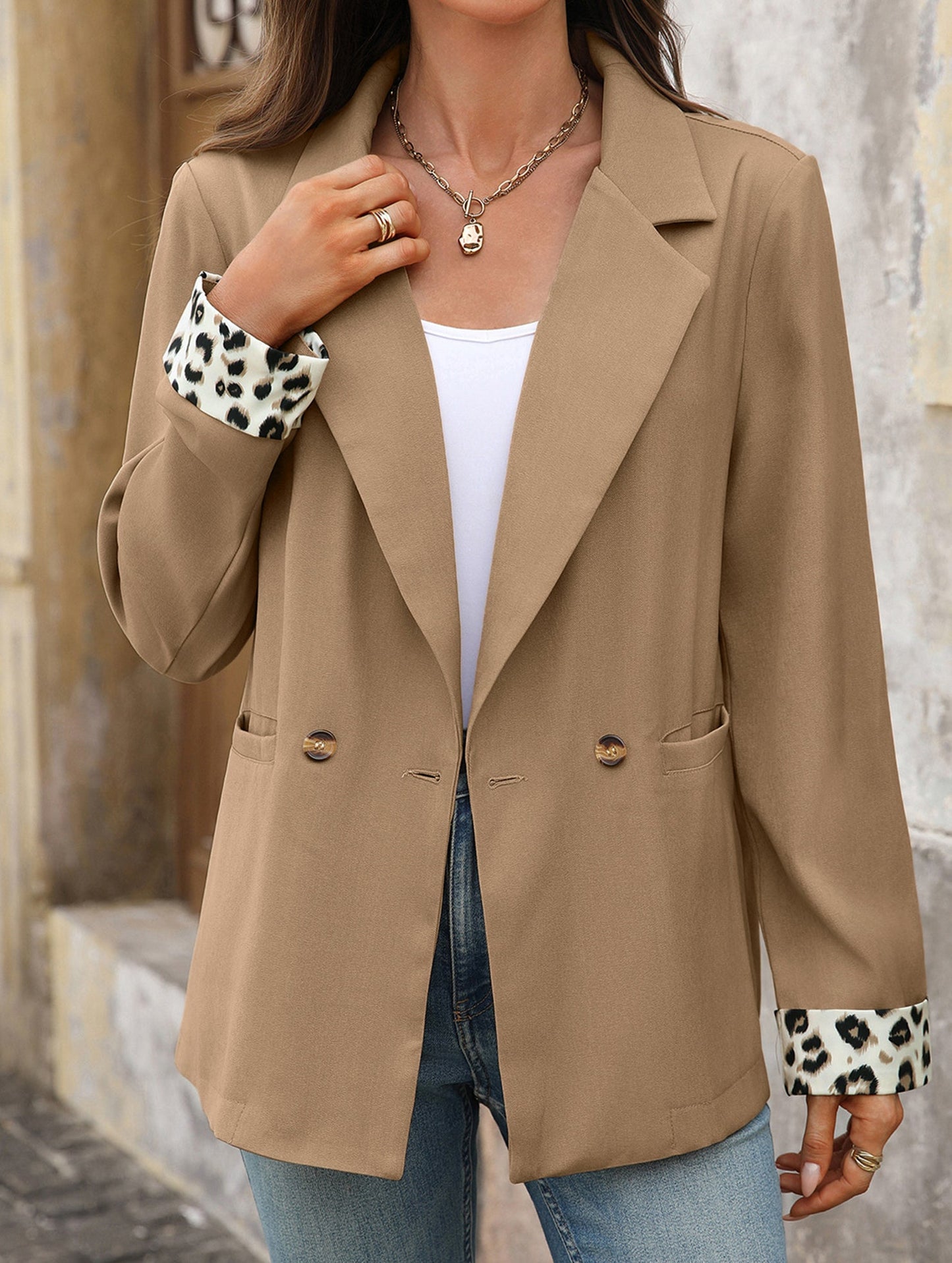 Retro leopard-print patchwork suit