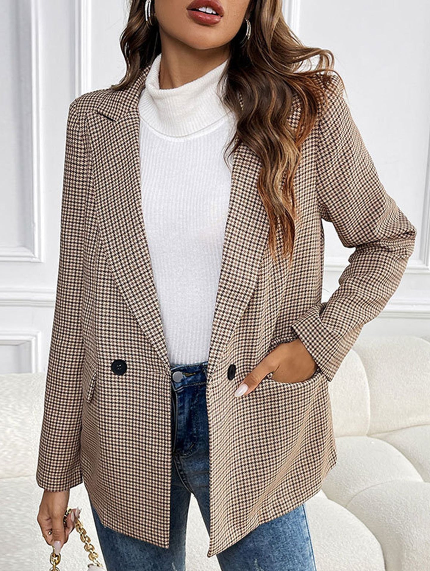 Long-sleeved pocketed business coat