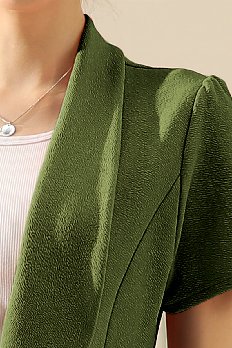 WOMENS SHORT SLEEVE SUMMER BLAZER STRETCH LIGHTWEIGHT OPEN FRONT DRAPED RUFFLES BLOUSES CARDIGAN WITH PLUS SIZE(S-3X)