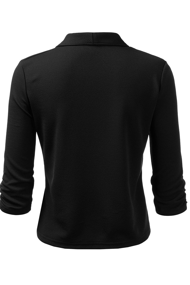 WOMEN'S CASUAL WORK RUCHED 3/4 SLEEVE OPEN FRONT BLAZER JACKET WITH PLUS SIZE