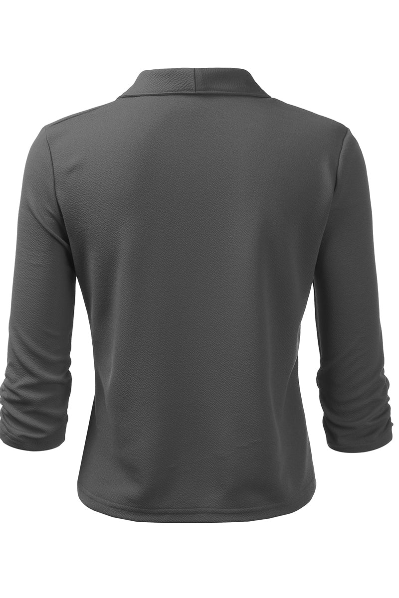 WOMEN'S CASUAL WORK RUCHED 3/4 SLEEVE OPEN FRONT BLAZER JACKET WITH PLUS SIZE