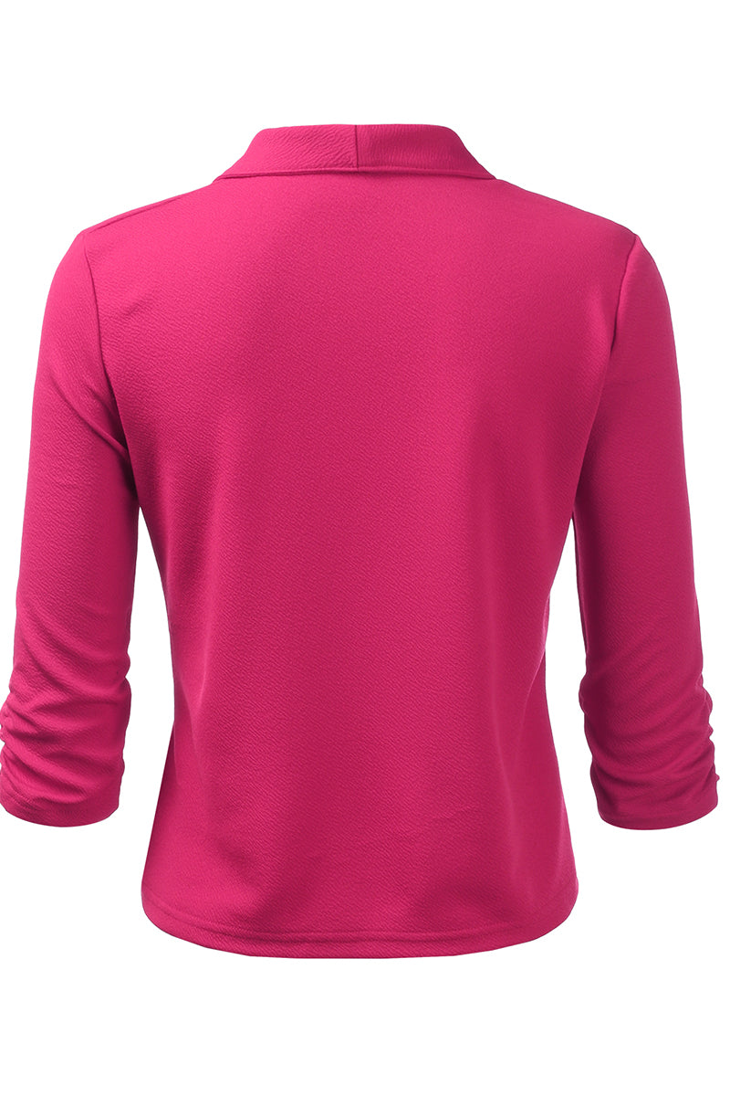 WOMEN'S CASUAL WORK RUCHED 3/4 SLEEVE OPEN FRONT BLAZER JACKET WITH PLUS SIZE