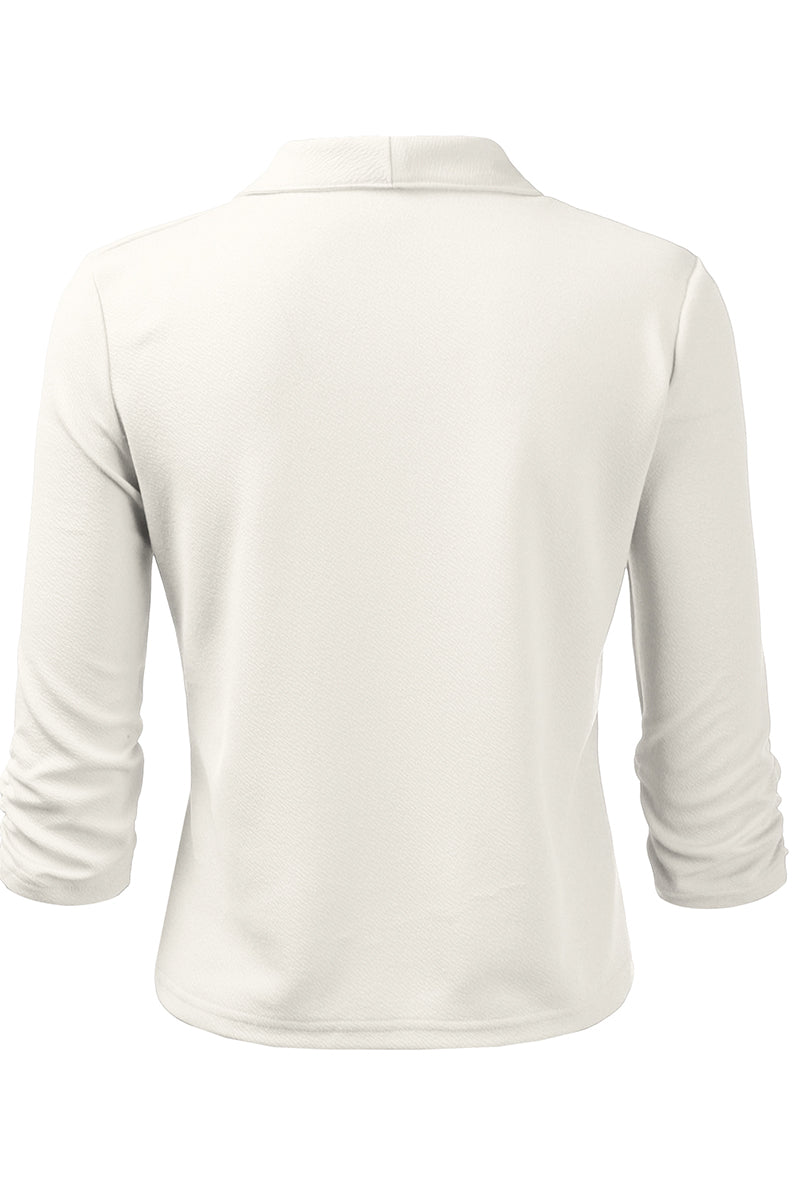 WOMEN'S CASUAL WORK RUCHED 3/4 SLEEVE OPEN FRONT BLAZER JACKET WITH PLUS SIZE