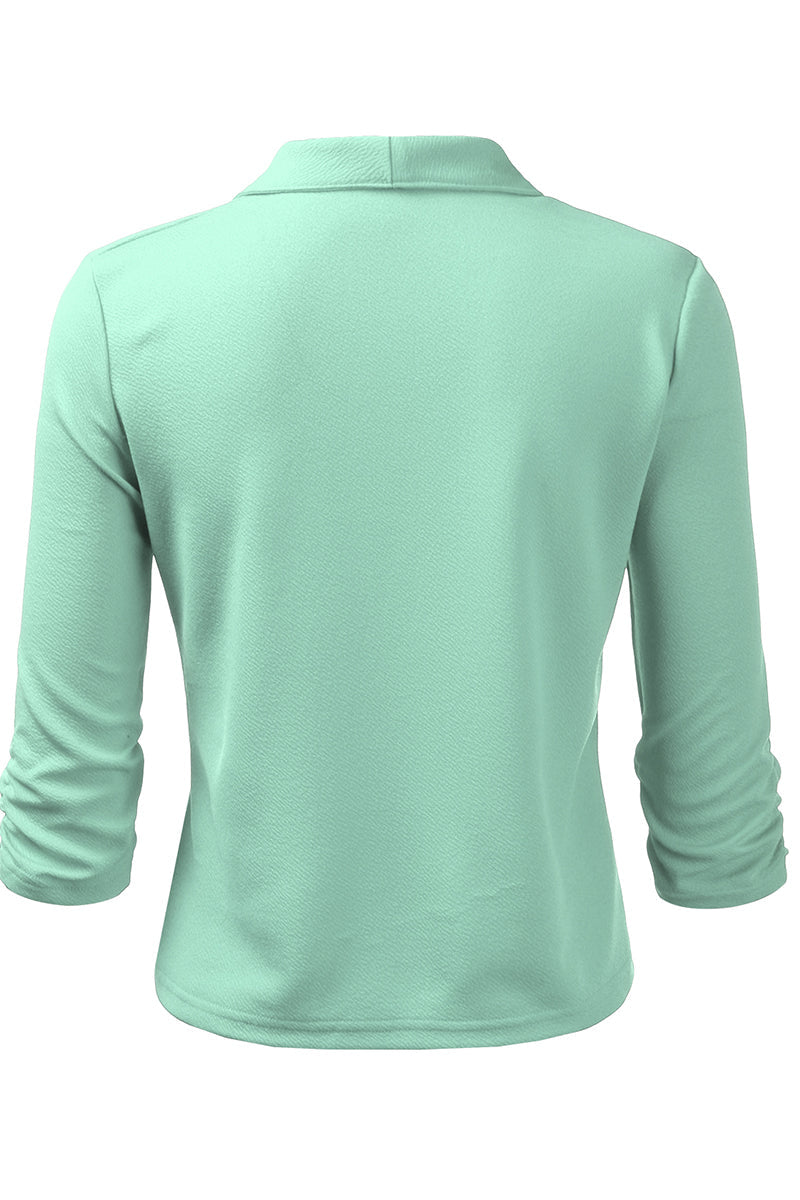 WOMEN'S CASUAL WORK RUCHED 3/4 SLEEVE OPEN FRONT BLAZER JACKET WITH PLUS SIZE