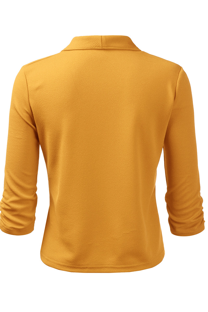 WOMEN'S CASUAL WORK RUCHED 3/4 SLEEVE OPEN FRONT BLAZER JACKET WITH PLUS SIZE