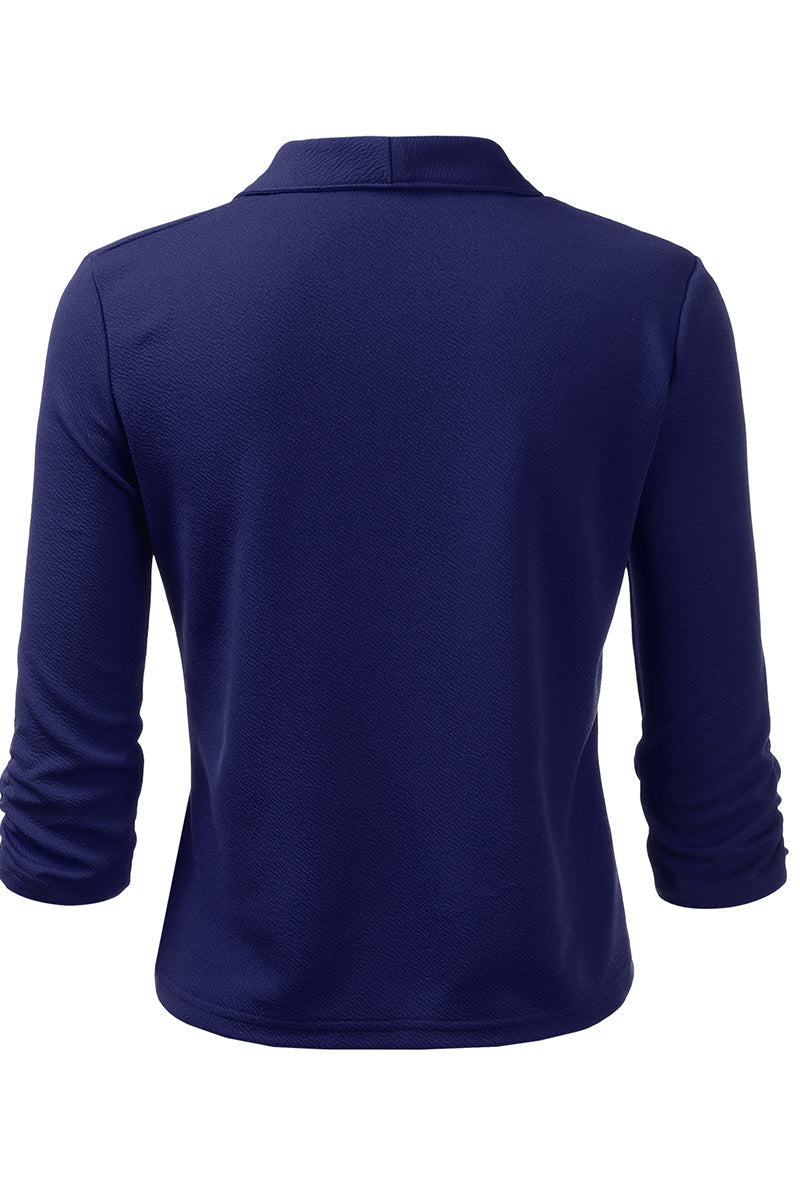 WOMEN'S CASUAL WORK RUCHED 3/4 SLEEVE OPEN FRONT BLAZER JACKET WITH PLUS SIZE