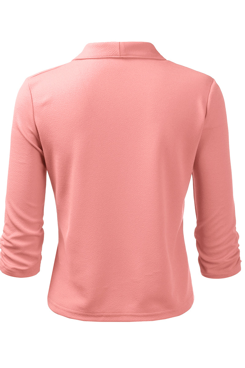 WOMEN'S CASUAL WORK RUCHED 3/4 SLEEVE OPEN FRONT BLAZER JACKET WITH PLUS SIZE