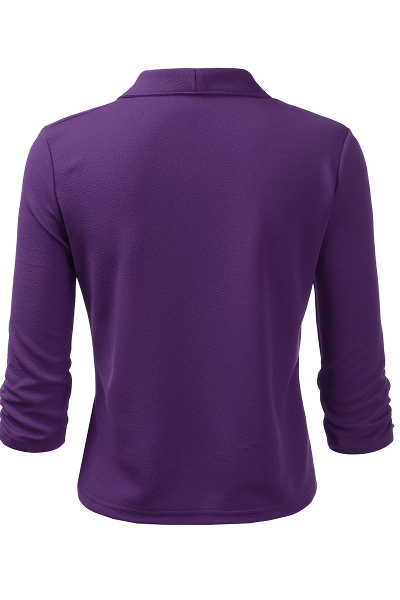 WOMEN'S CASUAL WORK RUCHED 3/4 SLEEVE OPEN FRONT BLAZER JACKET WITH PLUS SIZE