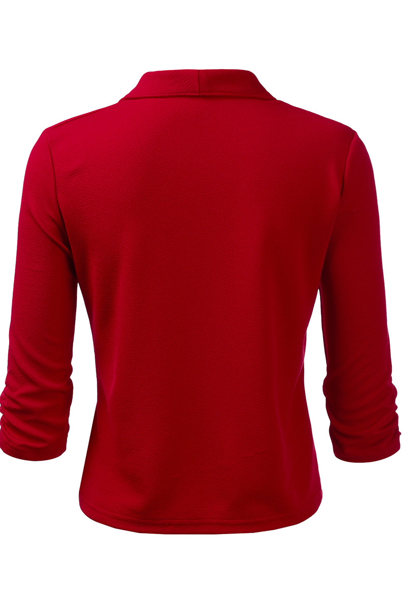 WOMEN'S CASUAL WORK RUCHED 3/4 SLEEVE OPEN FRONT BLAZER JACKET WITH PLUS SIZE