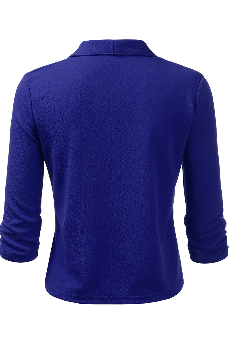 WOMEN'S CASUAL WORK RUCHED 3/4 SLEEVE OPEN FRONT BLAZER JACKET WITH PLUS SIZE