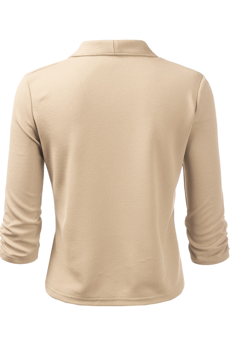 WOMEN'S CASUAL WORK RUCHED 3/4 SLEEVE OPEN FRONT BLAZER JACKET WITH PLUS SIZE