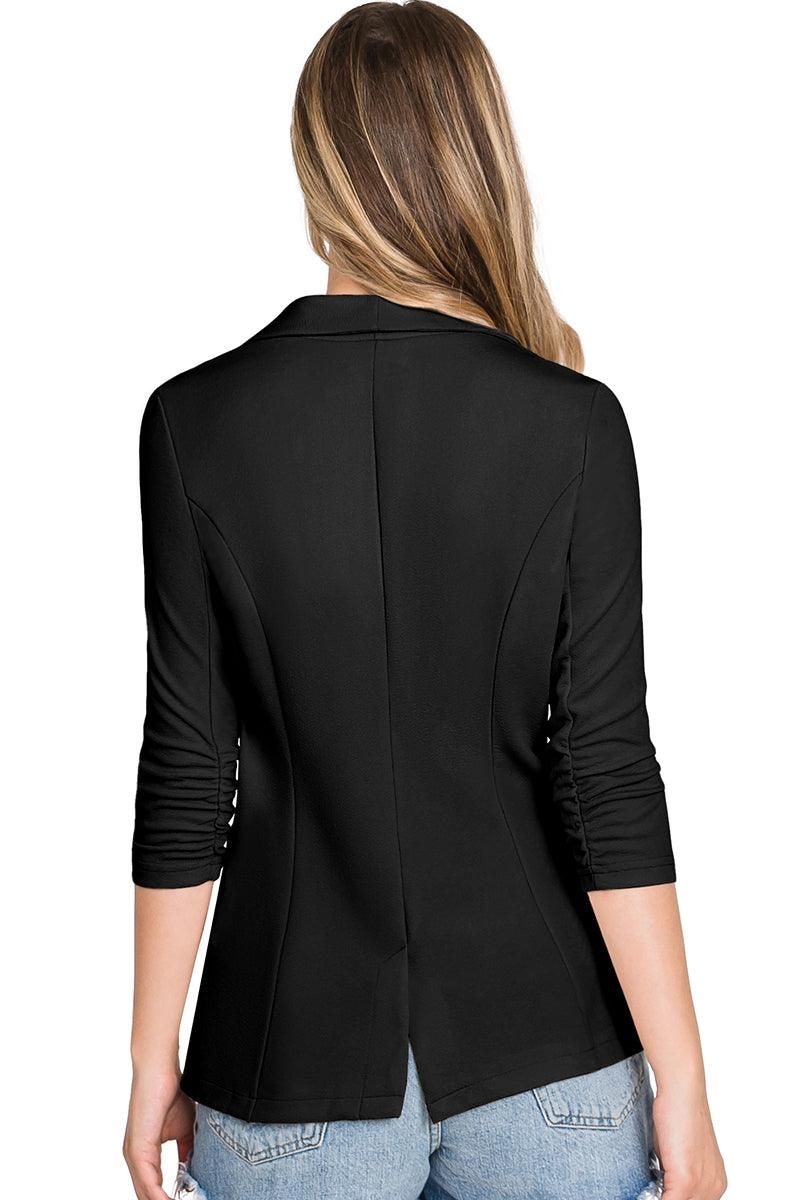 ONE BUTTON WITH SHIRRING DETAILED SLEEVE BLAZER - Doublju